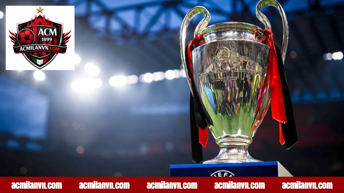 Sân San Siro và cúp Champions League trong ngày thi đấu của AC Milan